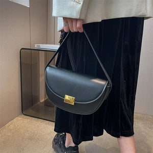 Vintage Solid Saddle Bag High Leather Women's Handbag