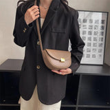 Vintage Solid Saddle Bag High Leather Women's Handbag