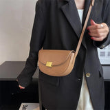 Vintage Solid Saddle Bag High Leather Women's Handbag