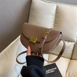 Vintage Solid Saddle Bag High Leather Women's Handbag