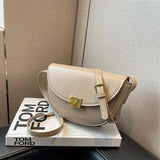 Vintage Solid Saddle Bag High Leather Women's Handbag