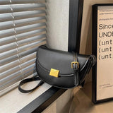 Vintage Solid Saddle Bag High Leather Women's Handbag