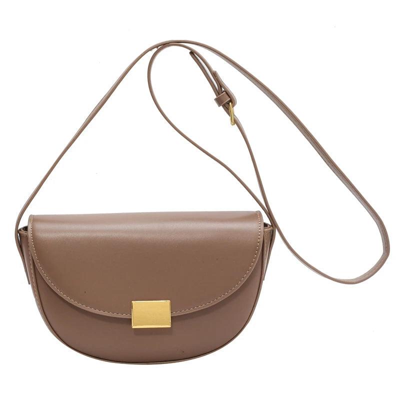 Vintage Solid Saddle Bag High Leather Women's Handbag