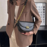 High Leather Solid Saddle Bag Women Shoulder Crossbody Flap Hand