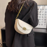 High Leather Solid Saddle Bag Women Shoulder Crossbody Flap Hand