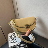 High Leather Solid Saddle Bag Women Shoulder Crossbody Flap Hand