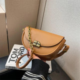 High Leather Solid Saddle Bag Women Shoulder Crossbody Flap Hand