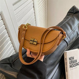 High Leather Solid Saddle Bag Women Shoulder Crossbody Flap Hand