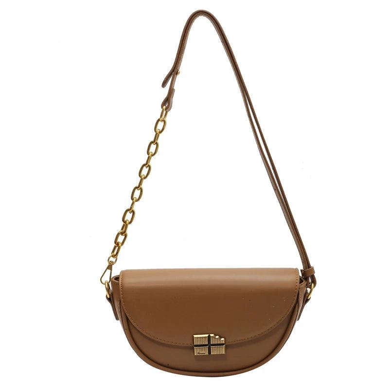 High Leather Solid Saddle Bag Women Shoulder Crossbody Flap Hand