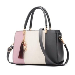 PU Leather Large Capacity Top Hand Bags for Women Casual Patchwork Square Tassel