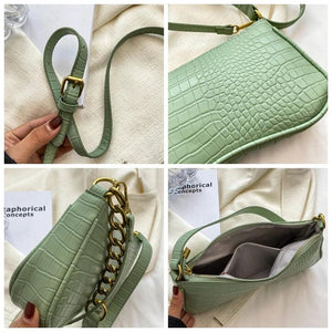 Crocodile Pattern Shoulder Bag Chain Handbags Purse Women Small Crossbody Bag