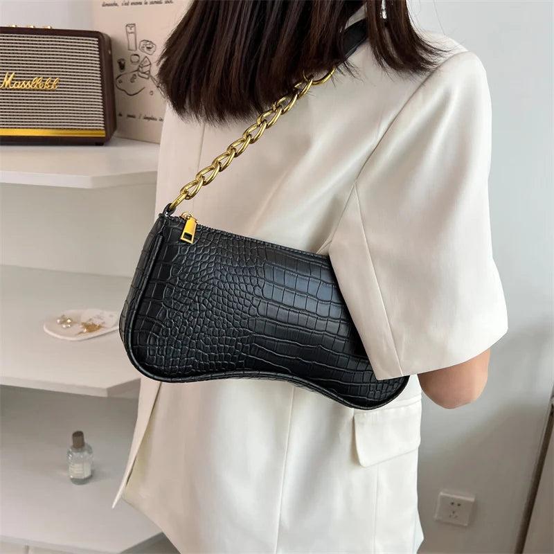 Crocodile Pattern Shoulder Bag Chain Handbags Purse Women Small Crossbody Bag