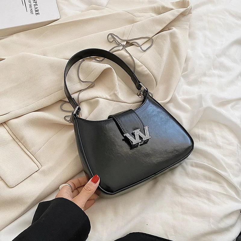 Diamond Words Small Shoulder Bag Chain High Tote PU Leather