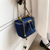 Denim Rhombus Chain Shoulder Bag Compact Portable Handbag