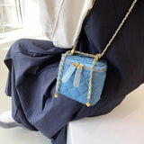 Denim Rhombus Chain Shoulder Bag Compact Portable Handbag