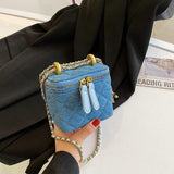 Denim Rhombus Chain Shoulder Bag Compact Portable Handbag