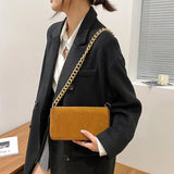 Corduroy Chain Shoulder Bag for Women Small Handbag Square Pouch