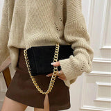 Corduroy Chain Shoulder Bag for Women Small Handbag Square Pouch