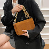 Corduroy Chain Shoulder Bag for Women Small Handbag Square Pouch