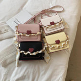 Ribbon Chain PU Leather Crossbody Bag for Women Shoulder Bag Purse Handbag