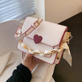 Ribbon Chain PU Leather Crossbody Bag for Women Shoulder Bag Purse Handbag