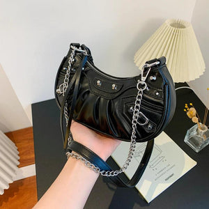 Women PU Leather Rivet Studded Shoulder Bag Lady Zipper Messenger Bags