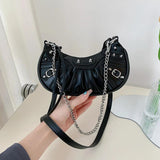 Women PU Leather Rivet Studded Shoulder Bag Lady Zipper Messenger Bags