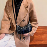 Women PU Leather Rivet Studded Shoulder Bag Lady Zipper Messenger Bags