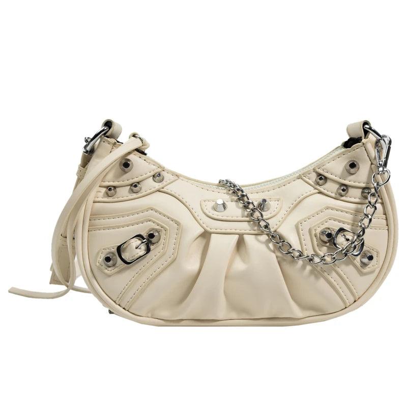 Women PU Leather Rivet Studded Shoulder Bag Lady Zipper Messenger Bags