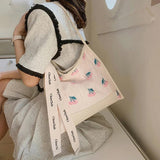 Casual Jacquard Tote Bag with Tulip Flowers Embroidery