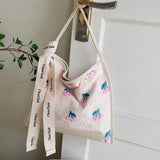Casual Jacquard Tote Bag with Tulip Flowers Embroidery