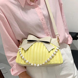 Soft Leather Crossbody Bag Shell Chain Shoulder Bag for Women