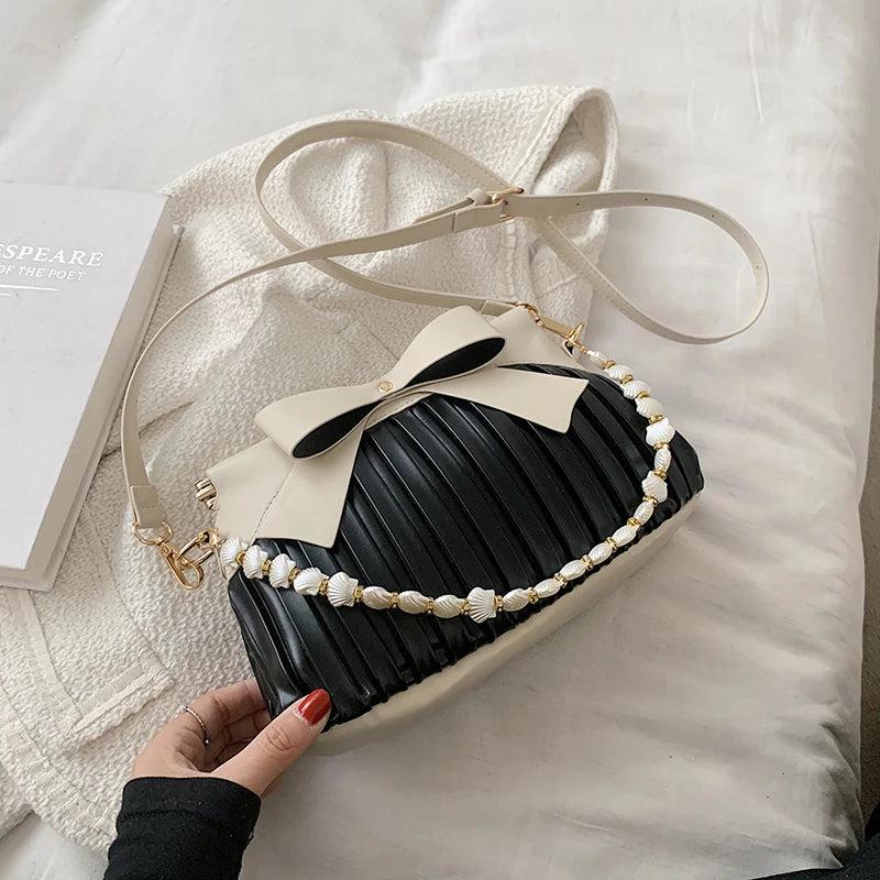 Soft Leather Crossbody Bag Shell Chain Shoulder Bag for Women