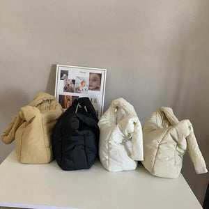 Large Nylon Handbag Quilting Puffy Tote Crossbody Bag Winter Handle Bags