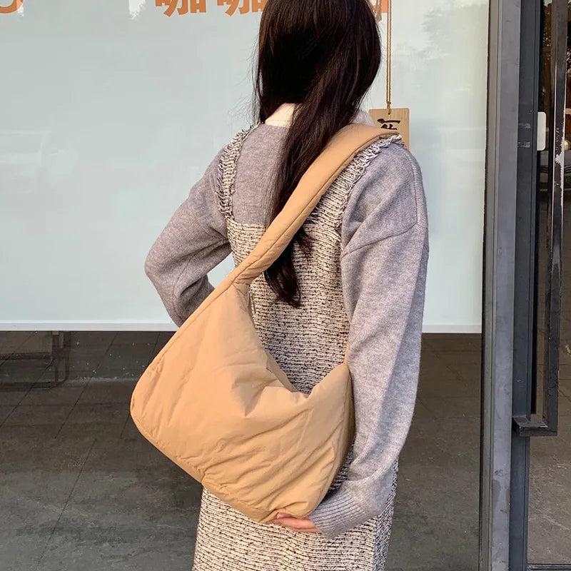 Large Nylon Handbag Quilting Puffy Tote Crossbody Bag Winter Handle Bags