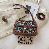 Leopard Leather Shoulder Bag Crossbody Vintage Handbag Messenger