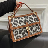 Leopard Leather Shoulder Bag Crossbody Vintage Handbag Messenger