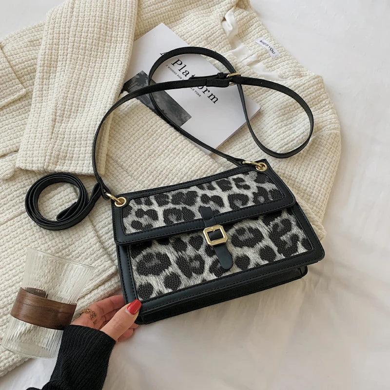 Leopard Leather Shoulder Bag Crossbody Vintage Handbag Messenger