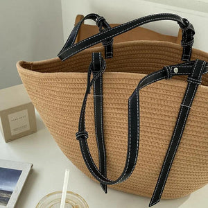 Rattan Woven Shoulder Bag Large Capacity Women Summer Travel Beach Bucket Bags