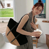 Rattan Woven Shoulder Bag Large Capacity Women Summer Travel Beach Bucket Bags