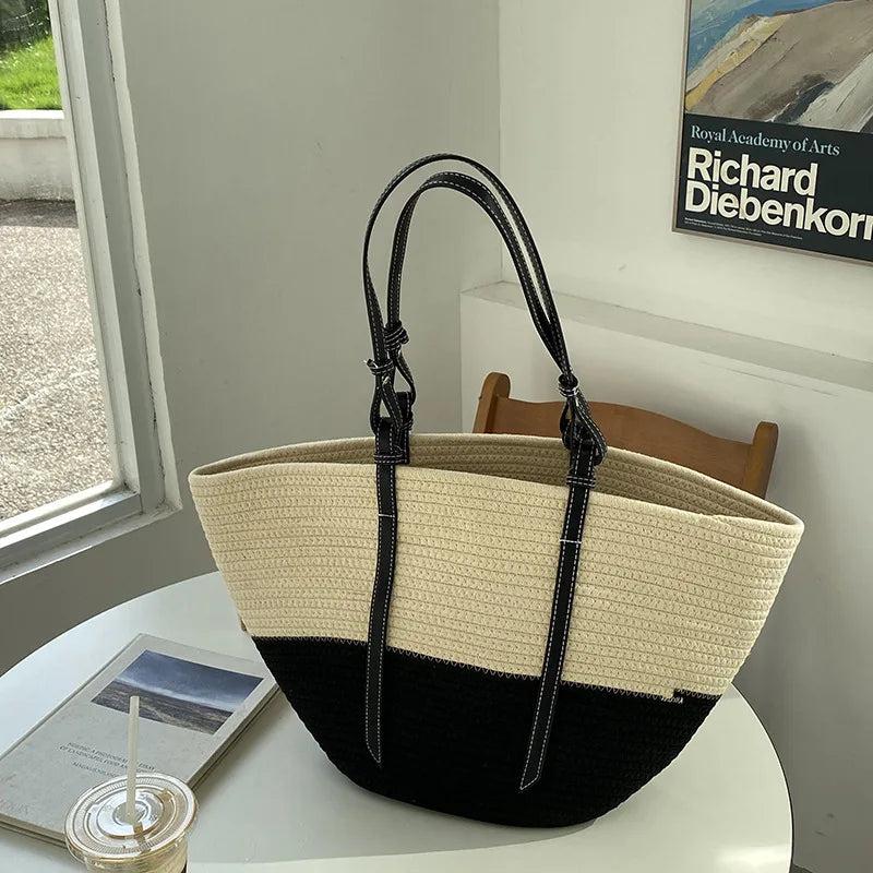 Rattan Woven Shoulder Bag Large Capacity Women Summer Travel Beach Bucket Bags