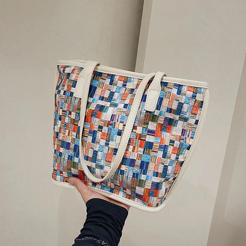 Retro Women Bag High Female Vintage Shoulder Bags Plaid Printing Handbag