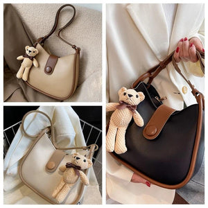 Bear Toy Shell Shoulder Bag PU Leather Purses Crossbody Bags