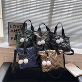 Embossed Striped Women's Padded Shopper Bag Cotton Shoulder Handbag