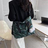 Embossed Striped Women's Padded Shopper Bag Cotton Shoulder Handbag