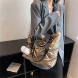 Embossed Striped Women's Padded Shopper Bag Cotton Shoulder Handbag