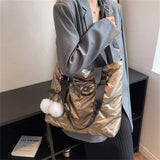 Large Capacity Women Down Fabric Shoulder Crossbody Bags with Hair Ball Purses