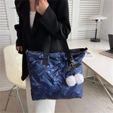 Large Capacity Women Down Fabric Shoulder Crossbody Bags with Hair Ball Purses