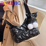 Large Capacity Women Down Fabric Shoulder Crossbody Bags with Hair Ball Purses