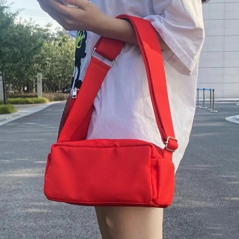 Red Casual Nylon Crossbody Bag